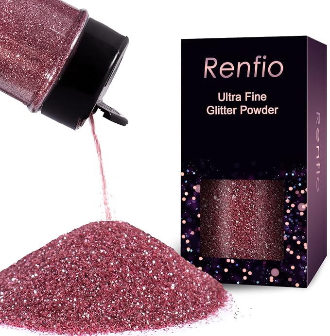 Renfio Ultra Fine Glitter Powder Metallic Resin Glitter 2.11 Oz (60g) PET Flakes Crafts Sequins 1/128" 0.008" 0.2mm Epoxy Chips Flakes for Tumblers Slime Decoration - Hawthorn Rose