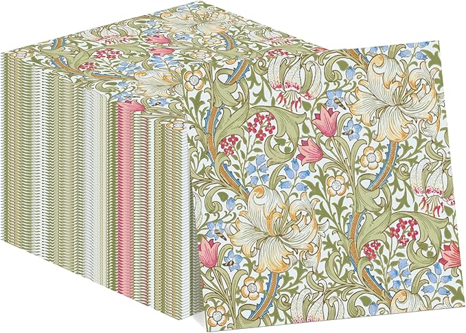 William Morris Party Napkins, 40PCS Greenery Floral Paper Napkins Disposable, Golden Lily White Green Wildflowers Party Supplies for Wedding Bridal Shower Theme Birthday Party Decorations 6.5 Inch