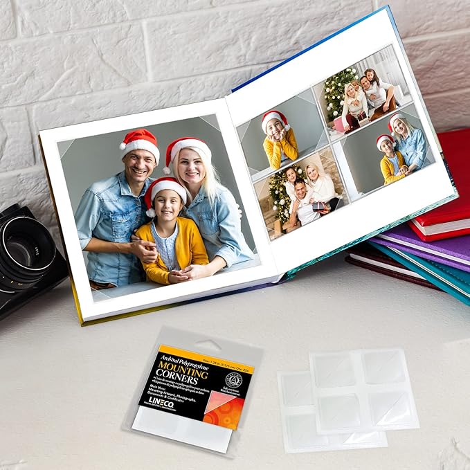 Lineco Acid-Free Archival Polypropylene Mounting Corners, Self Adhesive and Pressure Sensitive, 1.25", for Artwork Pictures and Documents (Qty:256)