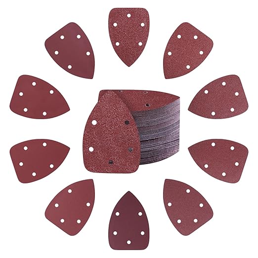 100-Pack Mouse Sandpaper(5-Hole) for Mouse Detail Sanders,Grits40/60/80/100/120/180/240/320/400/600,Premium Aluminum Oxide,Easy to Replace,Ideal for Woodworking,Furniture Refinishing,and Crafting