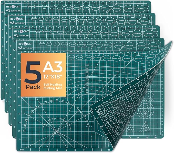 HTVRONT 5 Packs Self Healing Cutting Mat- 12" x 18” Double-Sided Cutting Mats for Crafts, A3 High-Density Sewing Mat with Grid for Fabric Quilting Modeling Hobby Scrapbooking Project