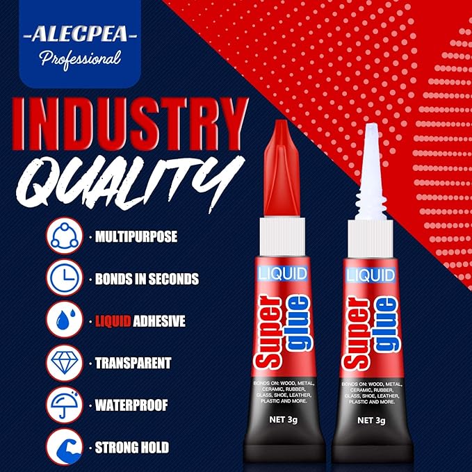 3 Gram (Pack of 24) Single Use Super Glue Liquid, Super Fast, Thin & Strong Adhesive Superglue, Cyanoacrylate Glue for Hard Plastics, DIY Craft, Ceramics, Leather, Metal Etc