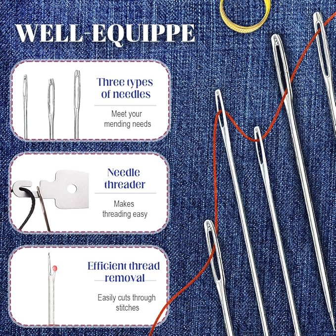 37PCS Sewing Tool Set, 2025 New Sewing Kit, Multi-Purpose Needle and Thread Kit for Leather Sewing DIY Handmade Craft Set, Large-Eye Stitching Needles Sewing Repair Kit for Beginners, Older (2 Set)