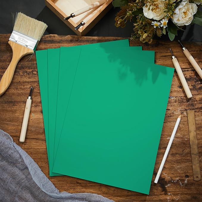 Yeaqee 8 Pcs Linoleum Block Rubber Carving Block Soft Linocut Blocks Large Linoleum Sheet Unmounted Lino Plates for Engraving Art Project Printmaking Artist Studio Supplies (9 x 12 Inch,Green)