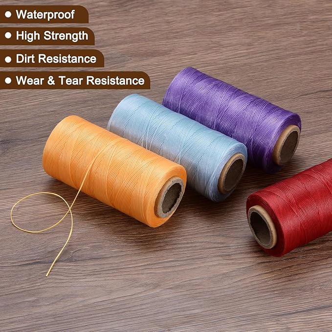uxcell Leather Sewing Waxed Thread, 284 Yards / 260m 0.8mm 150D Flat Polyester All-Purpose Threads for Leather Crafts, Bookbinding, Burgundy