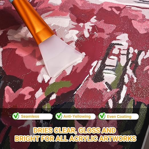 SEVENWELL Gloss Varnish for Acrylic Painting, Paint by Numbers Sealer, Acrylic Clear Coat, High Finish Non-Yellowing Anti-Crazing for Air Dry Clay Glaze