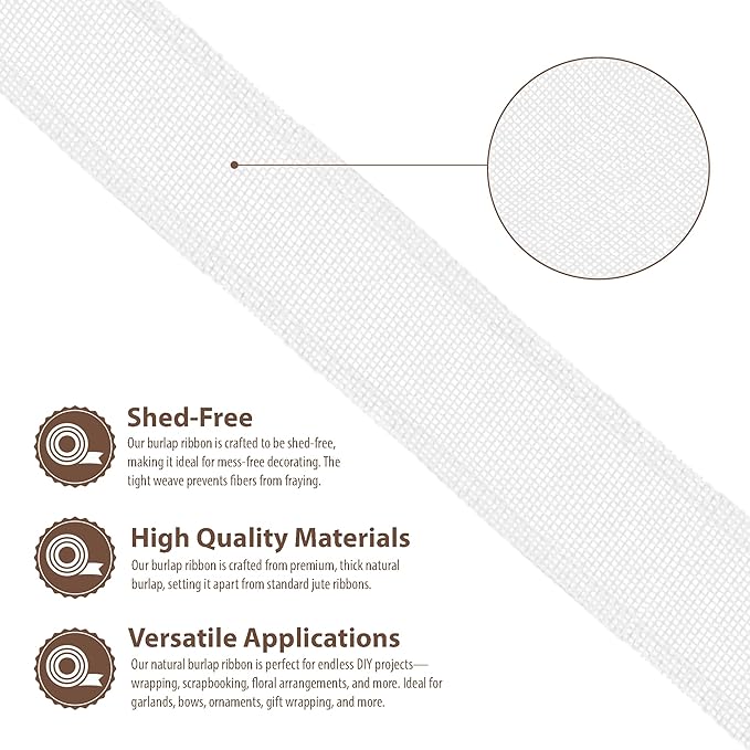 Mandala Crafts White Burlap Ribbon 2 Inches Wide Jute Ribbons for Crafts - 20 Yds Roll Rustic Burlap Wrap Trim Ribbons for Wreaths Bows Wedding Party Decoration