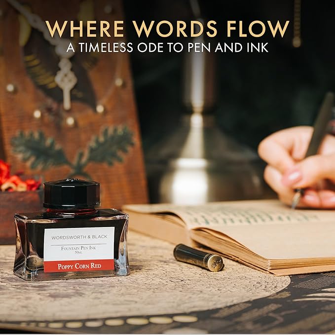 Wordsworth and Black Fountain Pen Ink Bottle (50 ml) Premium Luxury Edition, [Poppy Corn Red] Fountain Pens Bottled Ink; Classic Designed Bottle Smooth Flow 50 ml