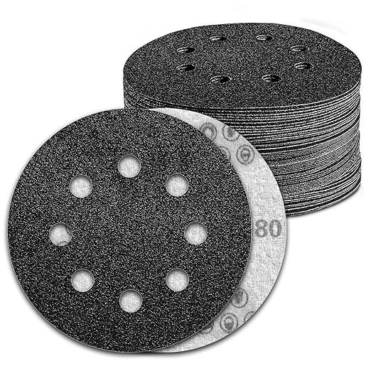 100 Pcs 5 inch Wet Dry Sanding Discs Grit 80 Hook and Loop 8 Hole Silicon Carbide Orbital Sander Sandpaper