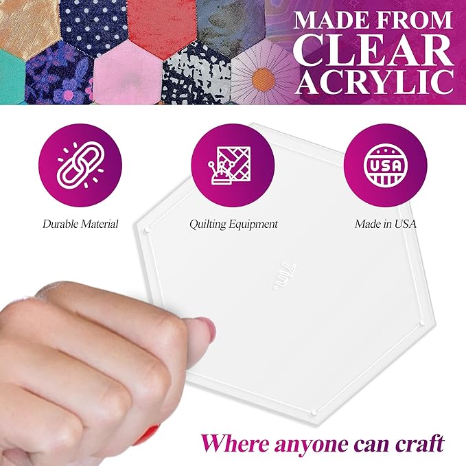 Hexagon Quilting Template Set - 7" with 1/4" Seam Allowance - Durable Acrylic Templates for Quilting, Patchwork, Crafting, & Sewing Projects - Clear Templates for Accurate Designing