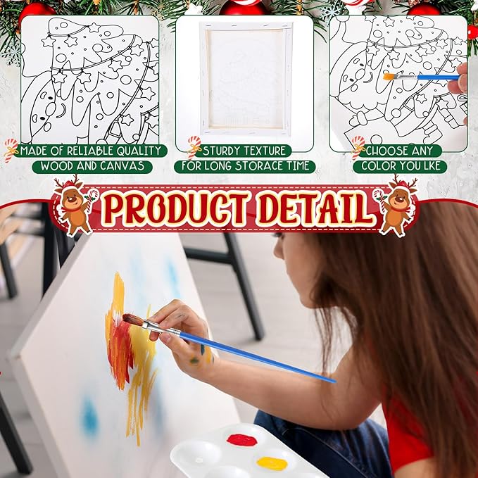 Zhanmai 12 Pack Pre Drawn Canvas for Painting Sip and Paint Kit 8" x 10" Paint Party Set Canvas Painting Pre Printed Canvases for Party Favor DIY Virtual Adult's Date Night(Santa)