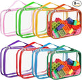 8 Packs Toy Storage Bags with Zipper, Clear PVC Organizing Bags, Reusable Toy Storage Organizer with Portable Handle, Travel Waterproof Organizer Bags for Building Blocks, Puzzle, Toys and Books