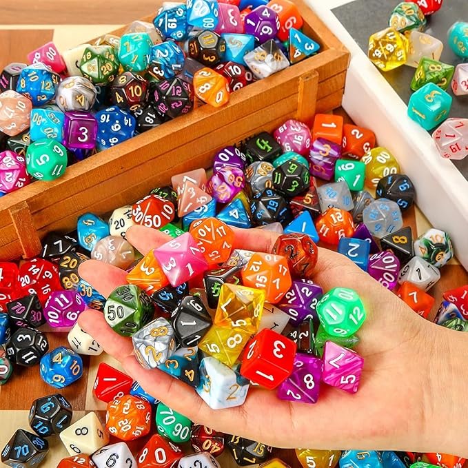 Yilloog 210 Pcs Compatible with DND Dice Sets Bulk Polyhedral Dice with Drawstring Bag Dice Multi Role Playing Table Game D4 D6 D8 D10 D% D12 D20 Compatible with Dungeons and Dragons (Mixed Style)