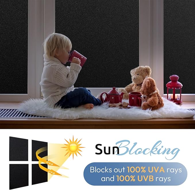 rabbitgoo Blackout Window Film, Sun Heat Blocking Privacy Cover for Glass, Removable Opaque Room Darkening Dark Black Out Window Covers Tint Shades for Home Day Sleep Light Blocker 23.6 x 78.7 Inches