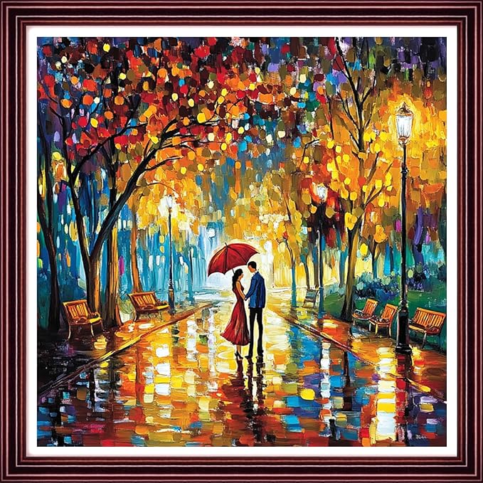 Redxing Stamped Cross Stitch Kits Full Range of Embroidery Starter Kits- Needlepoint Counted Cross Stitch Kits for Beginner Adults 11CT Printed Embroidery Kit-Couple Strolling Rainy Night 18x18 inch