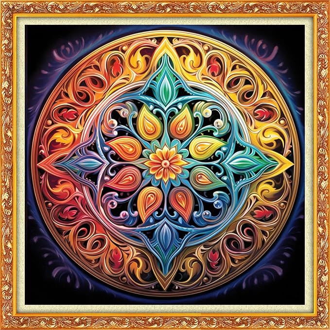 Dimxvean Stamped Cross Stitch Kits,Cross Stitch Kits for Adults Beginners,Embroidery Kits Full Range of Cross Stitch Stamped Kits Needlepoint Kits Cross Stitch Patterns-Mandala Wreath 18x18 inch
