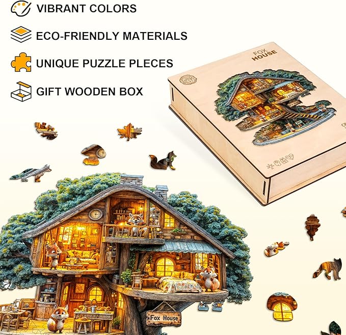 Wooden Puzzles for Adults, Fox House Puzzles, Wood Adult Puzzle, Birthday Gifts for Puzzle Lover (L-13.4 * 13.4 in 270pcs)