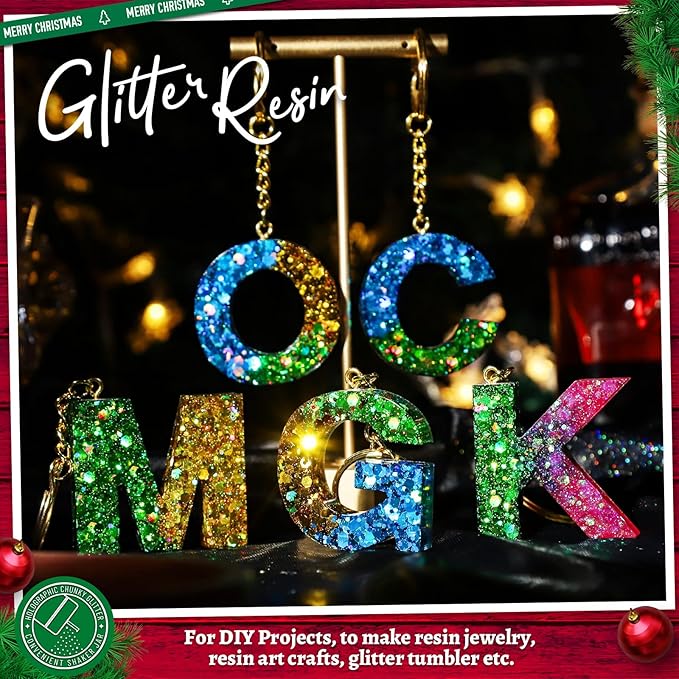 LEOBRO Green Glitter, 160g/5.64oz Holographic Chunky Glitter for Crafts, Resin, Nail Body, Tumblers, Party Decorations