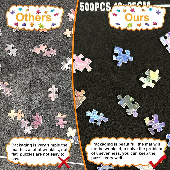 Napzy Puzzle Mat, Jigsaw Matt Rollup 8PCS Sorting Trays Up to 1500pcs Puzzles Matt Rollup 45.6 x 26.3 in Jigsaw Keeper and Saver Jigsawes Pad Has Storage Bag for Puzzle Lovers, Felt Matted Black