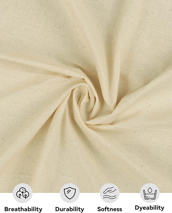 HOTGODEN Medium Weight 100% Cotton Muslin Fabric: 63 inch x 5 Yards Unbleached Muslin Linen Fabric Material for Sewing Material Apparel Cloth