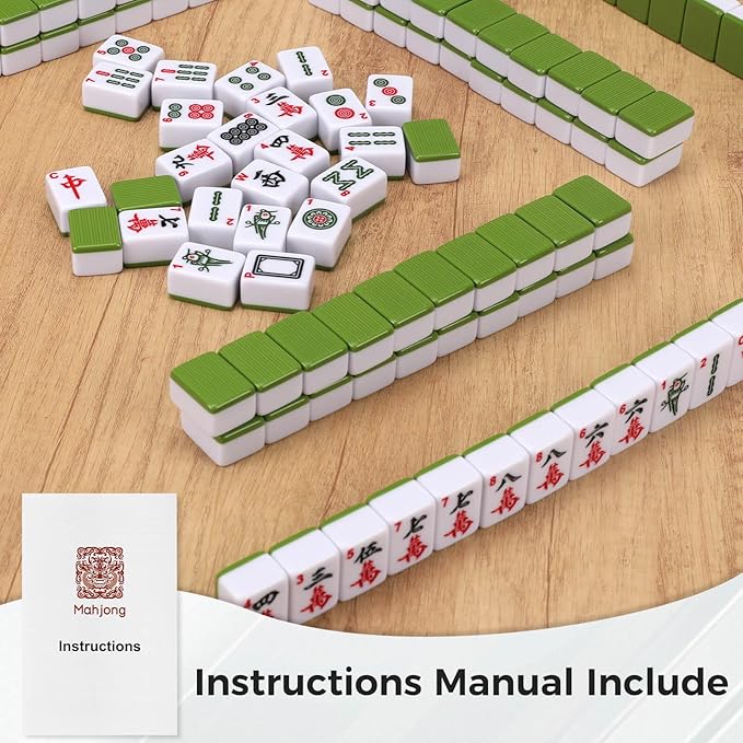Mahjong Tile Set, 146pcs Chinese Mahjong Set Quality Mah Jong Tiles with Exquisite Storage Box Easy to Carry, Instructions Include Mah Jongg Sets for Family & Friends Gatherings