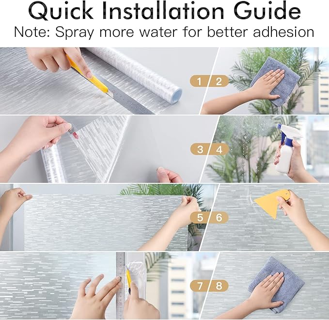 Haton Window Privacy Film, Frosted Glass Static Cling Sun Heat Blocking Window Clings, Frosting Opaque Coverings, Vinyl Removable Stickers Tint for Home Door Office, Non Adhesive 23.6" x 157.4"