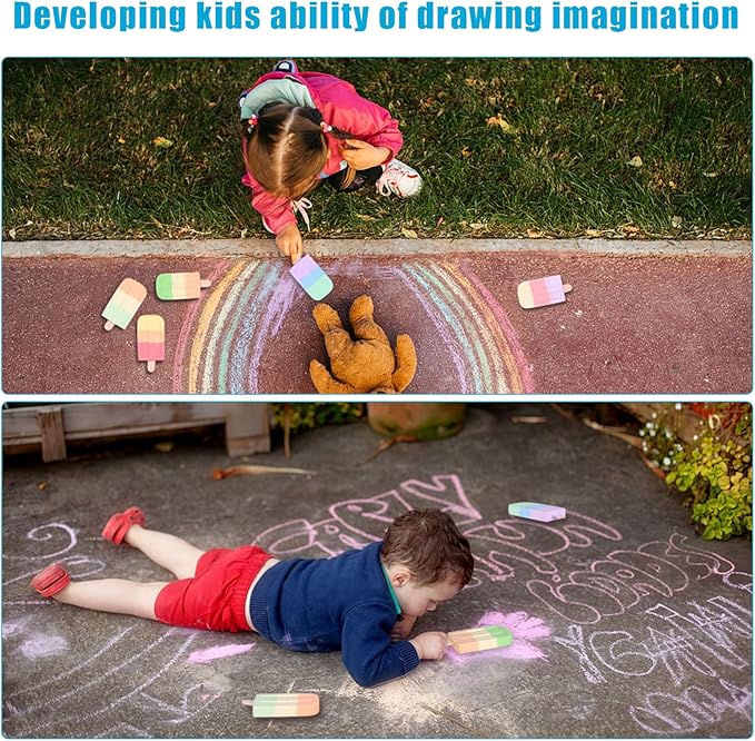 36Pcs Ice Cream Sidewalk Chalk Set Washable Sidewalk Chalks Kids Ch-alk Multicolor Ch-alk Side-walk Cha-lk Party Pack Jumbo Street Cha-lk for School Outdoor Art Play Paint on Chal-kboard