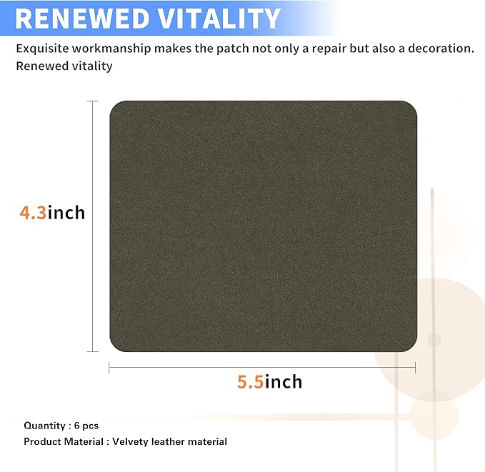 Azobur Sofa Fabric Repair Patch, 6 Piece Microfiber Patches, Self Adhesive Fabric Sofa Patch Repair Fabric, Luxurious Look, Quick Fix Sofa.（Olive Green）
