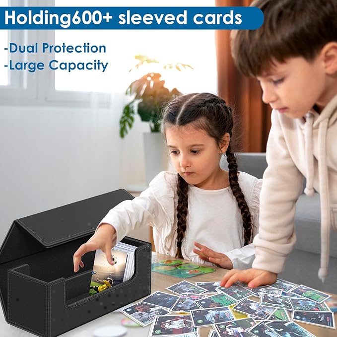 Card Deck Case for Trading Cards, Leather Magnetic Closure Commander Card Storage Box Holding 600+ Sleeved Cards Fit for MTG TCG and Sport Cards