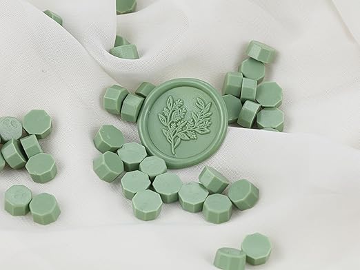 Yoption 360Pcs Sage Green Sealing Wax Beads, Sealing Wax Kit for Wax Seal Stamp, Hexagon Wax Seal Beads with 4Pcs Tea Candles and 2 Wax Seal Spoon