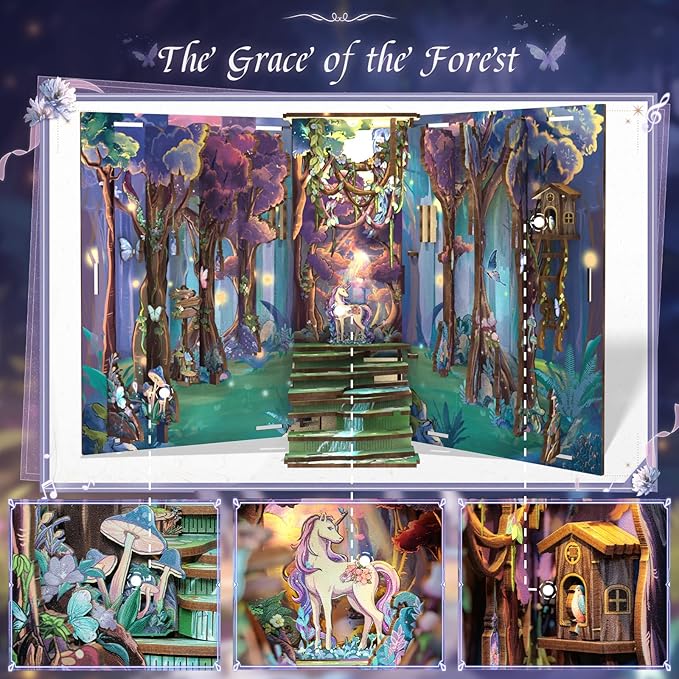 CUTEBEE Book Nook Kit - DIY Miniature House Dollhouse Kit for Adults and Teens, Booknook Tiny House Bookshelf Decor 3D Wooden Puzzle, Gifts for Family, Friends (The Grace of The Forest)