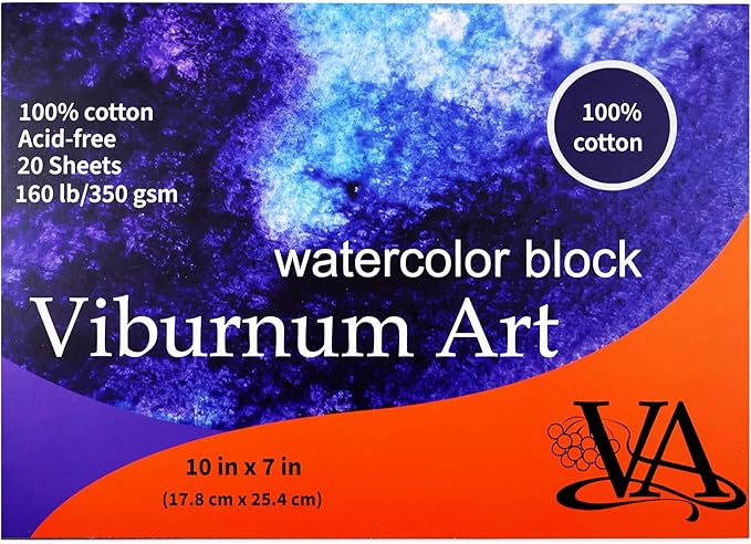 Viburnum Art Cotton Watercolor Paper Pad 160lb/350gsm Cold Press Watercolor Block Watercolor Paper Artist Paper for Adults and Students 20 Sheets 10 x 7 Inches