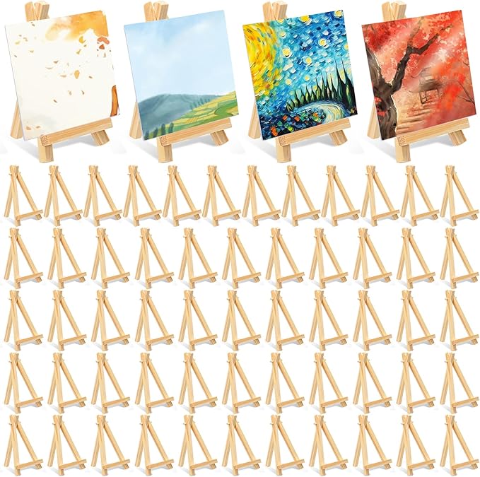 60 Pack 5 Inch Wood Mini Easel, Art Craft Painting Small Display Easel Natural Wooden Tripod Holder Stand, A-Shaped Mini Wood Easels for Display Small Canvases Cards Photos DIY Crafts