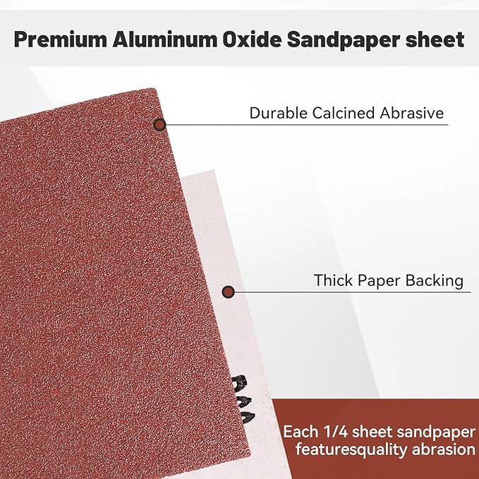 1/4 Sandpaper Sheet,4-1/2"*5-1/2" Assorted 60-80-120,50PACK