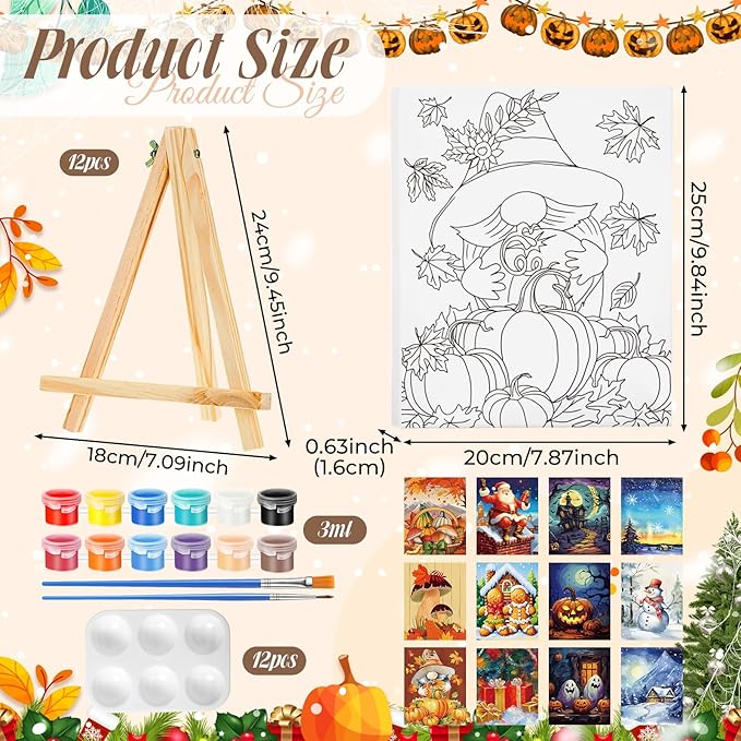 Zhanmai 12 Pack Pre Drawn Canvas for Painting Sip and Paint Kit 8" x 10" Paint Party Set Canvas Painting Pre Printed Canvases for Party Favor DIY Virtual Adult's Date Night(Various Festivals)