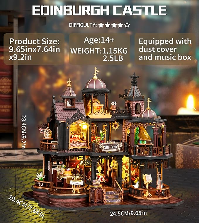 DIY Dollhouse Miniature House Kit,DIY Kit Mini House Model,1:24 Scale Creative Doll House Best Christmas Birthday Gift for Lovers Boys and Girls. (Edinburgh Castle)