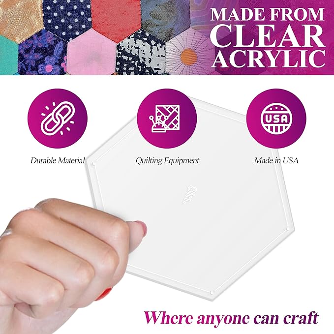 Hexagon Quilting Template Set - 8" with 1/4" Seam Allowance - Durable Acrylic Templates for Quilting, Patchwork, Crafting, & Sewing Projects - Clear Templates for Accurate Designing