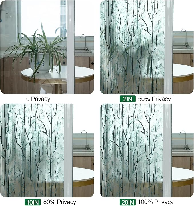DKTIE Nature Pattern Rainbow Window Film Decorative Stained Glass Window Film Static Cling Films Easy Apply Removable Comes with Tools (U1747-Reeded Glass, 35.4" x 78.7")