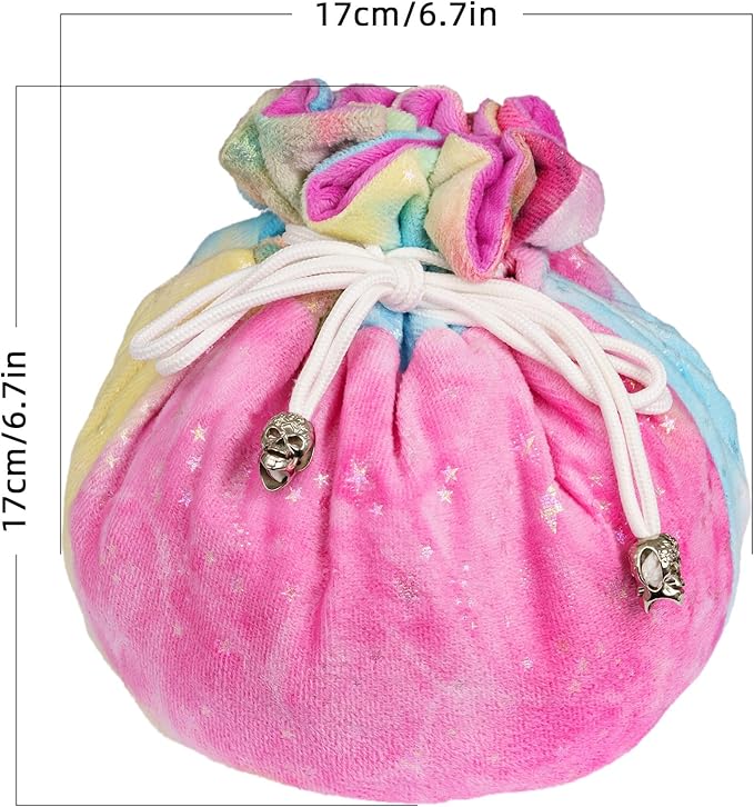 Large Dice Bags with Pockets Rainbow Storage Bags Star Pattern for DND RPG Games (with 1lb Random DND Dice)