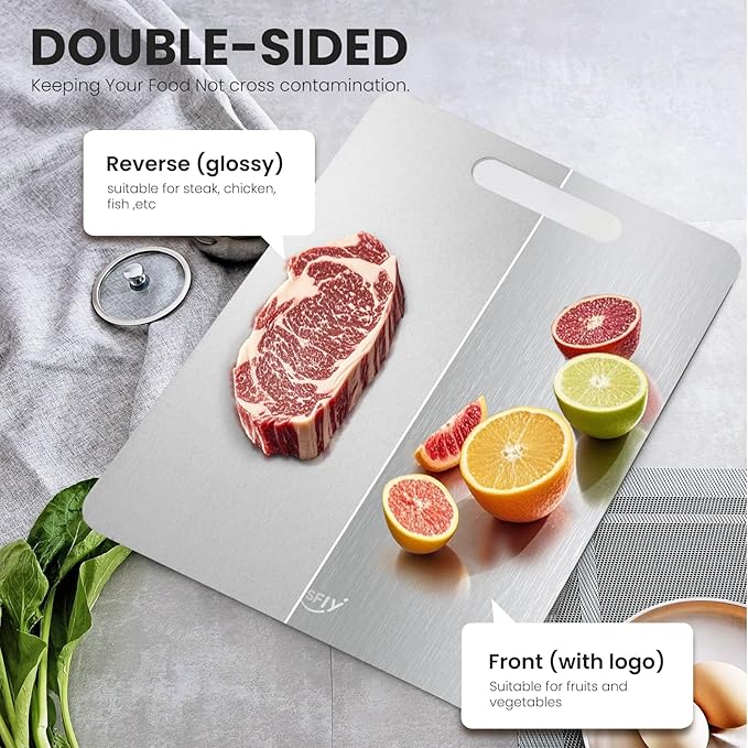2 Pack Titanium Cutting Board - 100% Pure Titanium Cutting Boards For Kitche,Easy to clean, Double-sided food-grade Cutting Board For Meats, Fruits And Vegetables (X-Large)