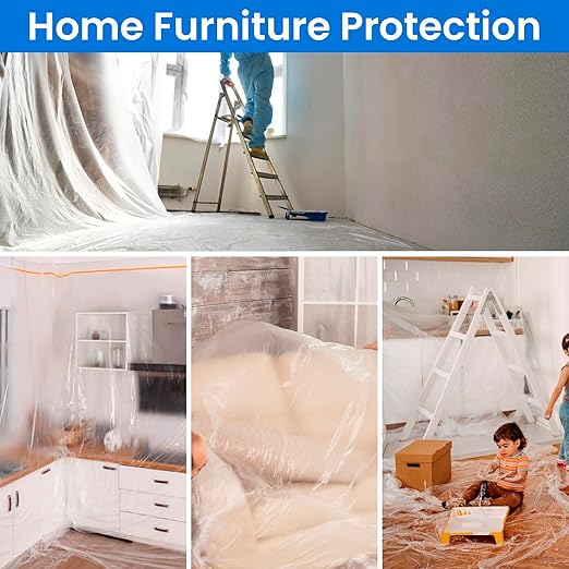 TAPEBEAR Upgrade Pre-Taped Masking Film Extra Thick, High Temp Tape and Drape 3-Size, Plastic Cover for Automotive, Painting, Plastic Sheeting Masking Tape Film for Auto, Floor, Furniture
