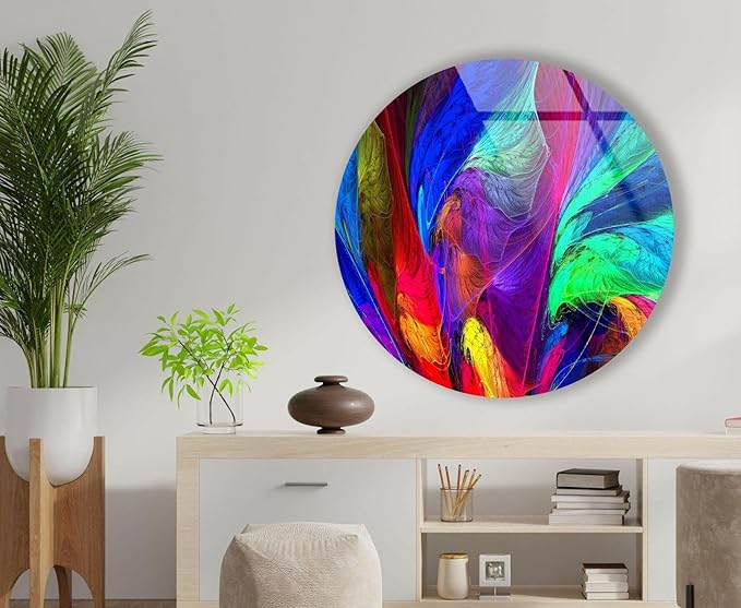 My Photostation.com 39,4''(100cm) Diameter Neon Colors Abstract Round Glass Wall Art Tempered Glass Printing Wall Decor Large Wall Art Wall Hangings