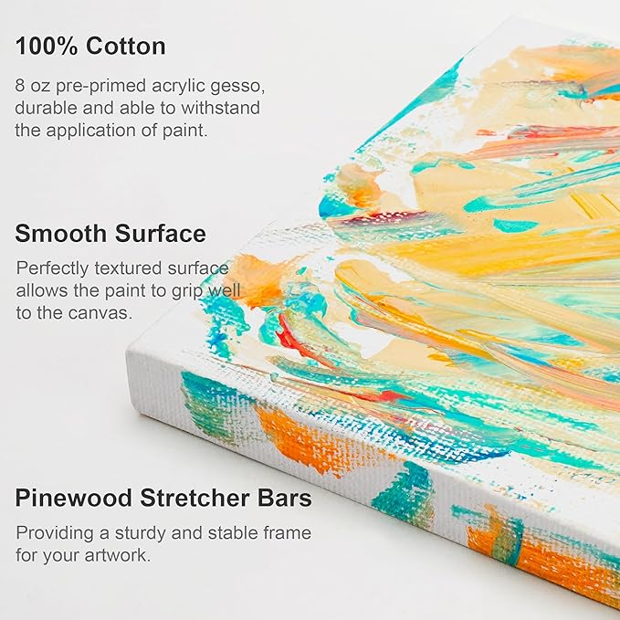 AUREUO Mini Stretched Canvas - 2.5x3.5 Inch / 24 Pack - 2/5 Inch Profile Small Square Canvas - Gift Set Bulk Pack Canvases for Acrylic Painting & Craft