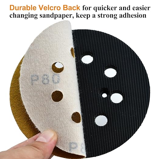 5-Inch 8-Hole Hook and Loop Sanding Discs 80-Grit Random Orbit Sandpaper, 100-Pack