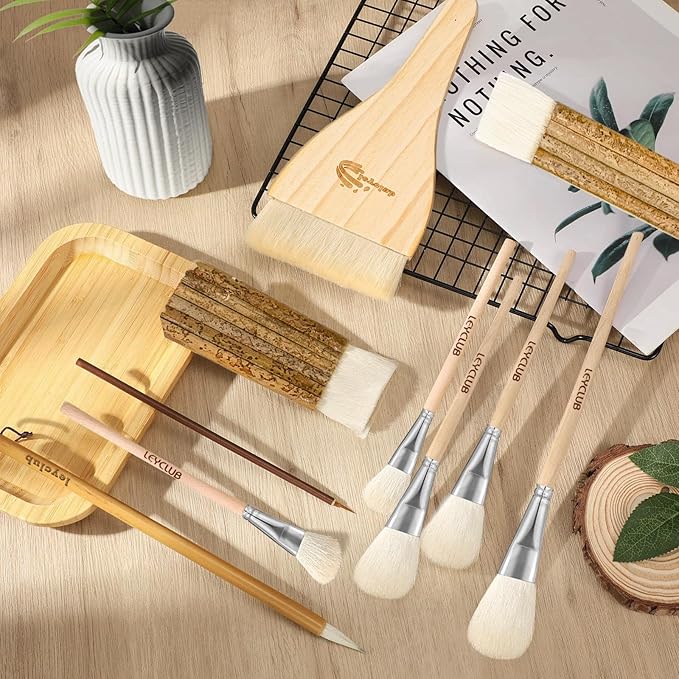 Pottery Glaze Brushes,10 PCS Painting Ceramic Brush Set, Different Shape Wool Soft Bristle for Ceramic Pottery Glazing Creation