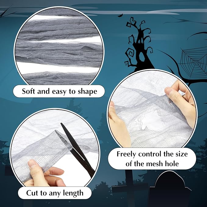Boao Halloween Cheese cloth 84.65 x 590.55 Inch Gray Cheesecloth Roll for Crafts Large Cotton Muslin Gauze Fabric for Halloween Outdoor & Indoor Spooky Decoration
