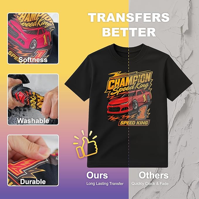 HTVJOYDO Iron-On Heat Transfer Paper for T-Shirts, 25 Sheets 8.5x11", Iron on Vinyl for Dark Fabric, Printable Heat Transfer Vinyl for Inkjet Printer, Perfect for Summer Crafts