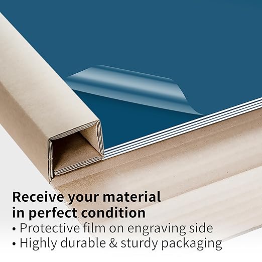 Trotec TroLase | 12"x12"x1/16", 8 Pcs | Blue/White | 2 Ply | Modified Acrylic | Laser Engraving Double Color Plastic Sheet | Engraving Blanks for Laser, Saw, Guillotine | Made in USA