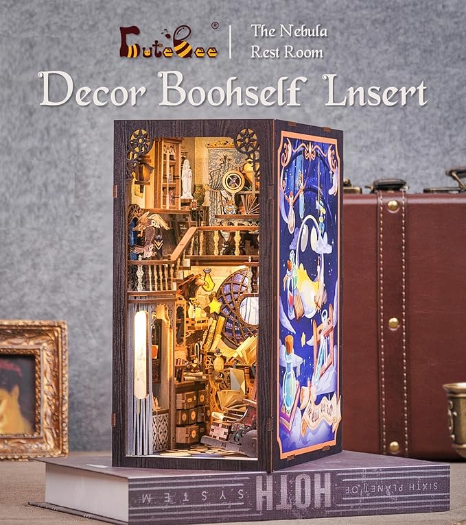 CUTEBEE Book Nook Kit - DIY Miniature House Kit for Adults and Teens, Dollhouse Booknook Tiny House Model Build Bookshelf Decor, Gifts for Family, Friends