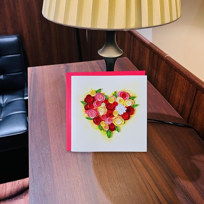 Quilling Cards, handmade card, quilled cards with Handmade Art Quilling birthday card for women, Birthday card, mother... colorful heart design (Flowers Heart 3)